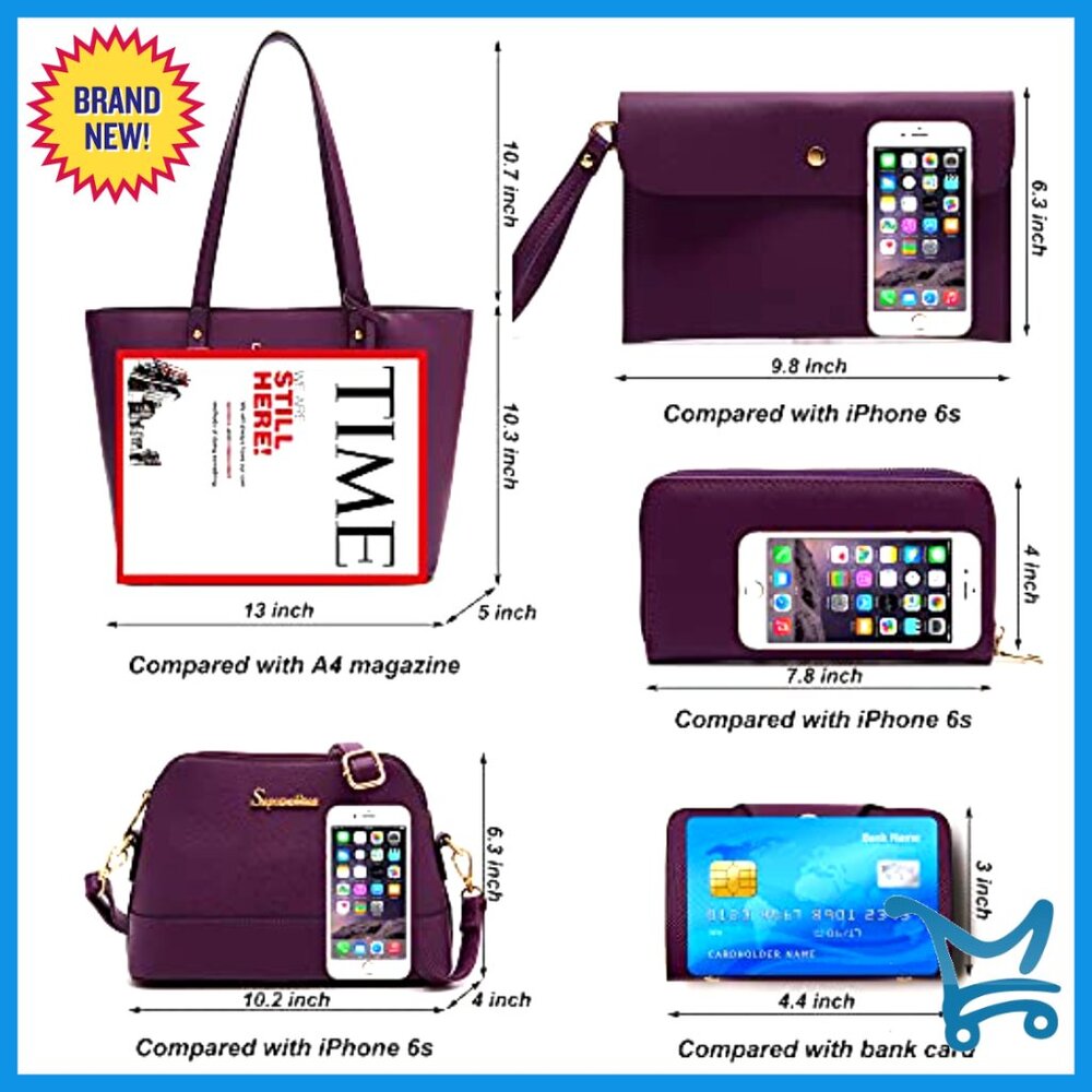 5-Piece Synthetic Leather Tote Set with Wallet and Clutch for Women - Picture 5 of 7